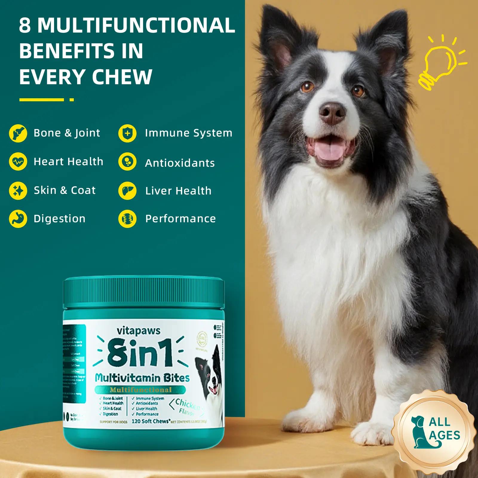 Dog Multivitamin, Chewable Dog Vitamins and Supplements for Muscle & Joints, Skin & Coat,Fish Oil for Dogs- Senior & Puppy Multivitamin- Chicken Poodle