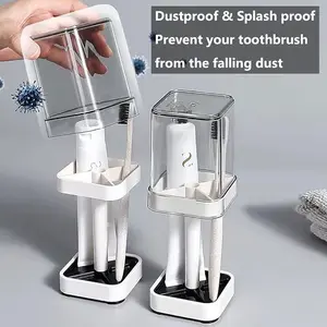 Toothbrush Holder Stand with Cover/Cup, 3 Slots for Toothbrushes, For Toothpaste & Razor Comb