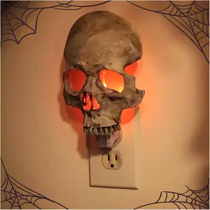 Human Skull Light Night Light,Halloween Night Light,2023  Halloween Skull Night Light,Halloween Horrible Light Decoration for Halloween Party and  Decor (Grey)
