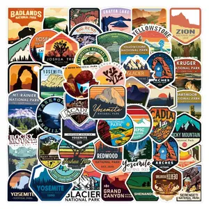 National Park Sticker, 50pcs/set Outdoor Nature Adventure Travel Sticker, Waterproof Sticker for Water Bottle, Laptop, Luggage, Car, Skateboard, Bumper Decor, Decoration
