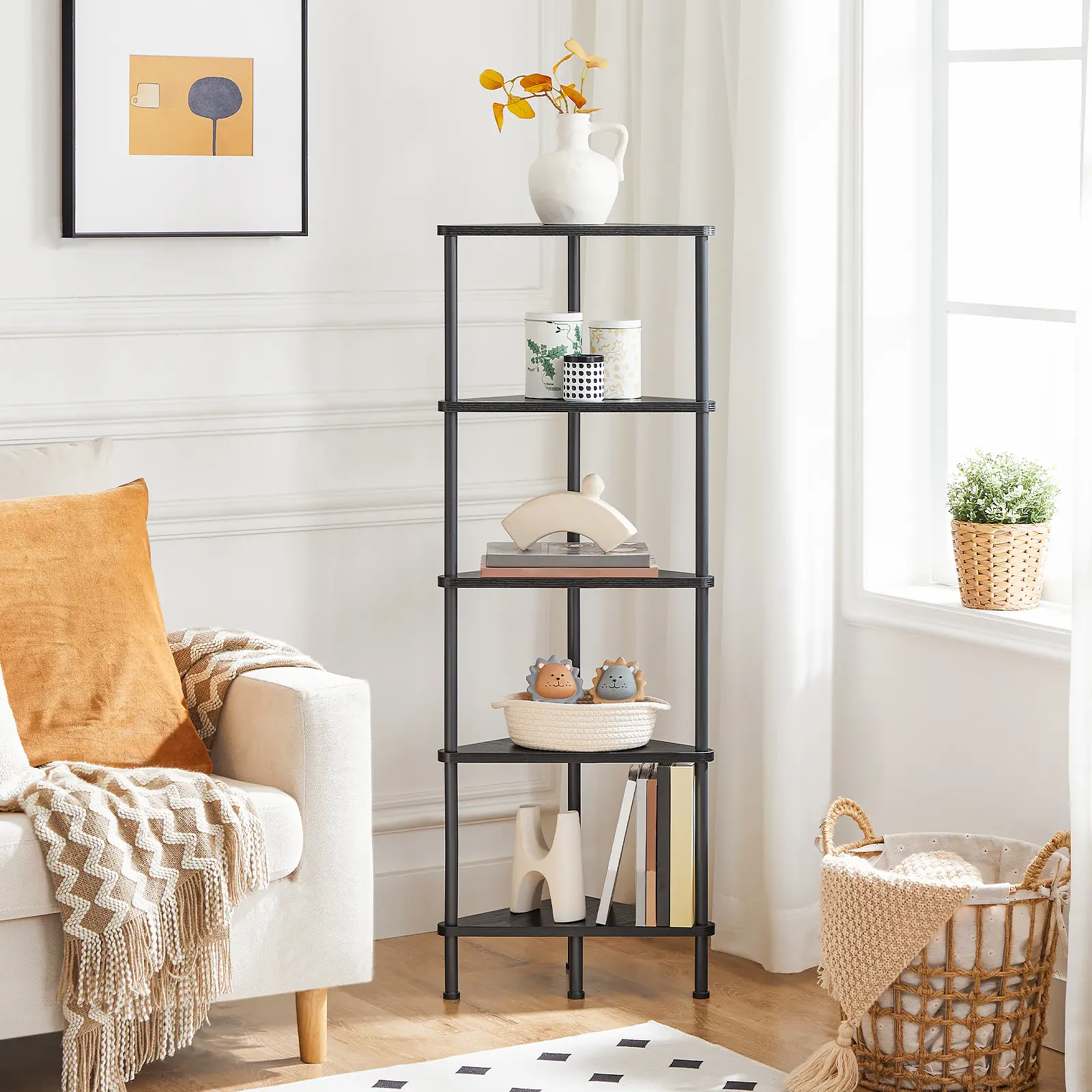 HOOBRO 5 Tier Corner Shelf Industrial Display Shelf, Corner Storage Rack Tall Plant Stand, Stable and Sturdy Corner Bookcase for Small Spaces#springtok #SummerVibes