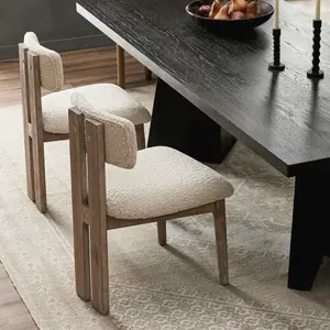 summervibes【Set of 2】ABCASA Mid-Century Modern Dining Chairs, Upholstered Natural Wooden Frame Boucle Kitchen Curved Backrest Armless Farmhouse Chair for Kitchen, Dining Room, Bedroom