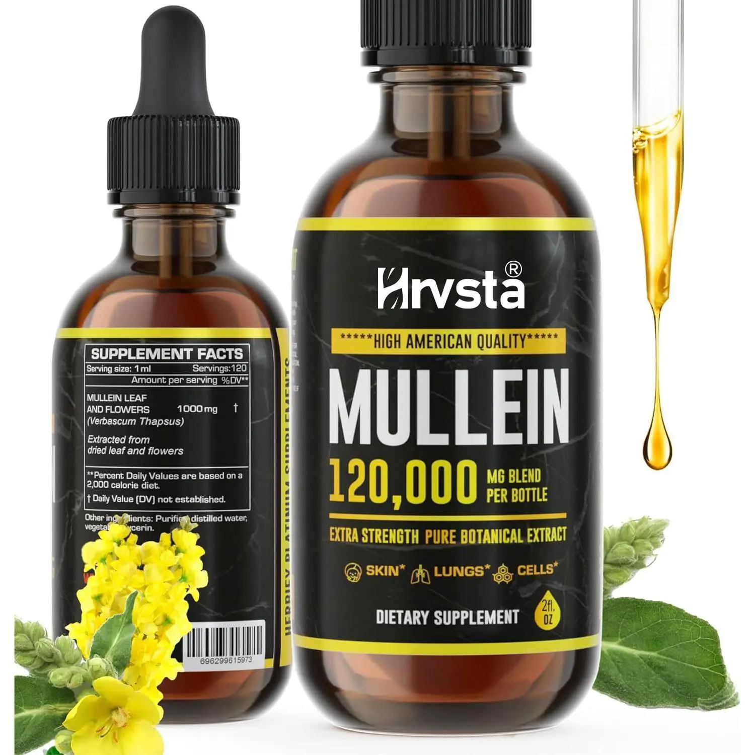 Mullein Drops - Lung Cleanse - Leaf Extract - 2 Oz Liquid Herbal Supplement for Immune Support, Detox & Respiratory Support - Made in USA
