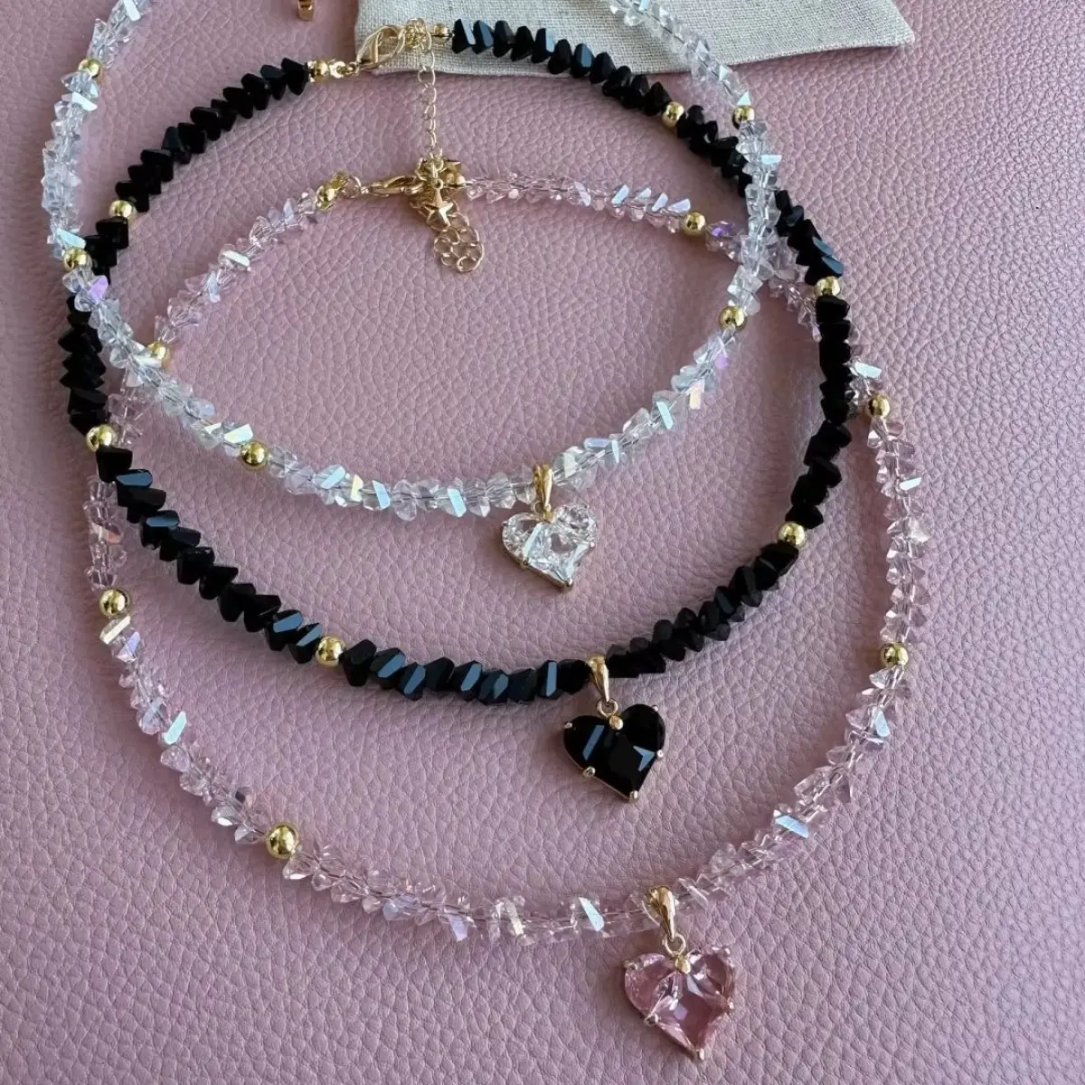 Women's Handmade Heart Zircon Clavicular Necklace - Stainless Steel Crystal Necklaces with Bling Crystal Beads, Hypoallergenic Embedded Stones Expressive Jewelry, Ideal for Everyday Wear & Date Night Gift, Bling Necklaces
