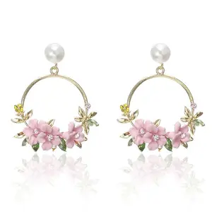 Pink Floral Hoop Earrings