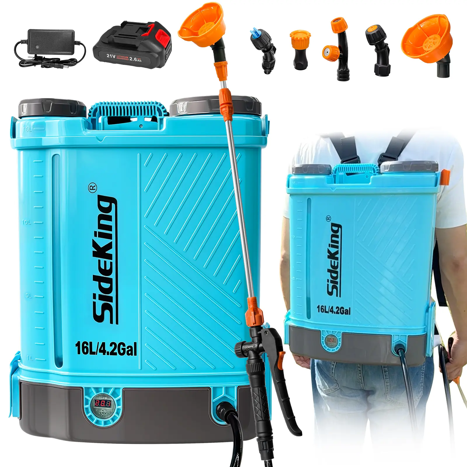 【DealsForYouDays】SideKing 4-Gal Adjustable Pressure Electric Sprayer, 0-100 PSI, 18V 2.6Ah Rechargeable Battery with Charger, Wand, 5 Nozzles, Electronic Pest Repellent for Home Pest Control, Indoor Bug Killer, Garden Use