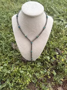 stainless steel and turquoise beaded lariat style necklace