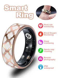 Smart ring with geometric stripes in rose gold, monitors blood pressure, blood oxygen, sleep, heart rate, and steps, supports multiple sports modes, waterproof, health three-ring design / daily wear / parties / dinners / gift for women.
