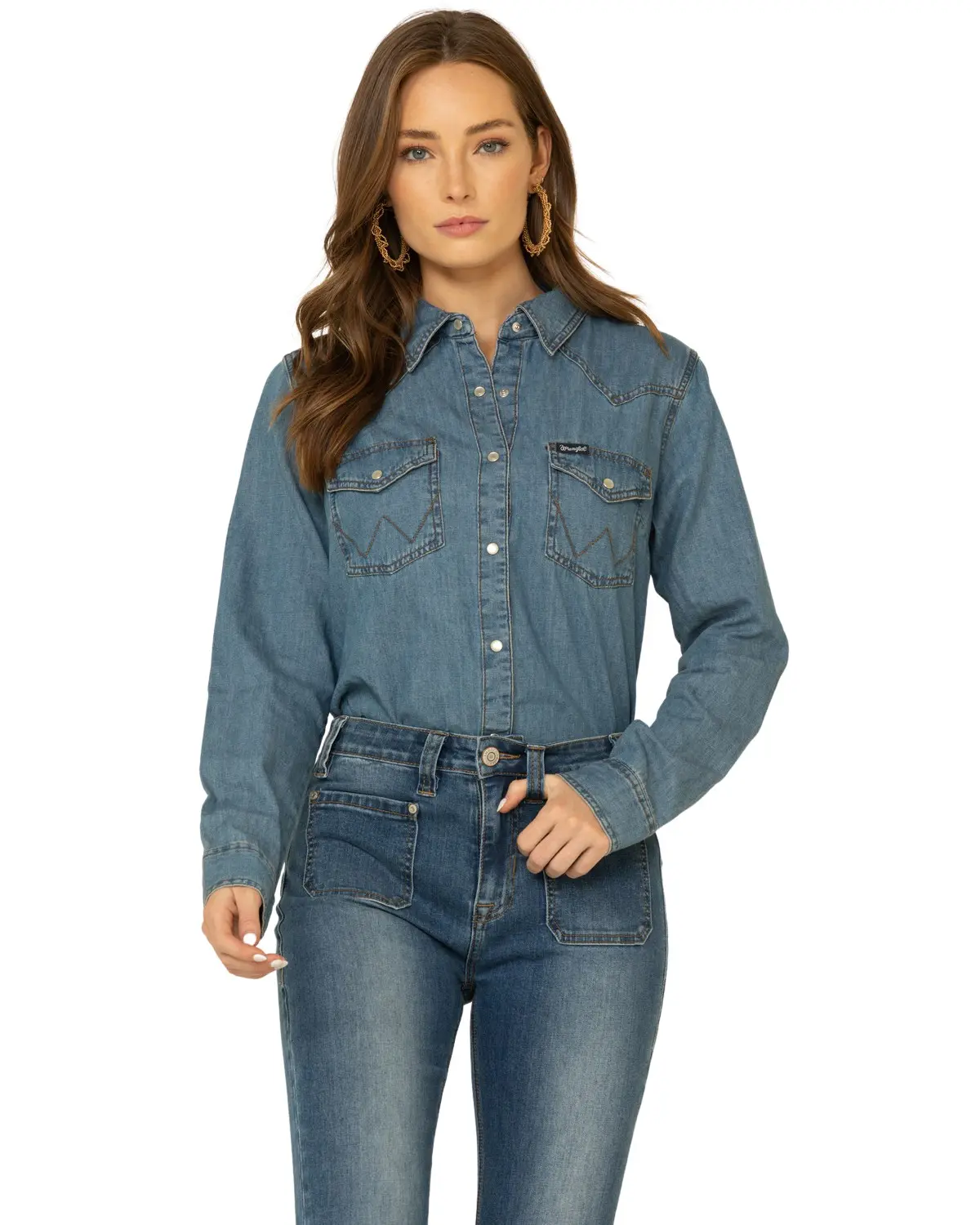 Wrangler Women's Women'S Medium Denim Snap Long Sleeve Western Shirt - 10Lw7006d