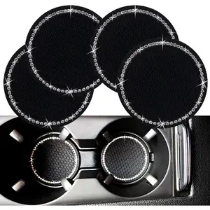 4 count Bling  Cup Coaster, 2.75 Inch Anti Slip Shockproof Embedded Drink Mat,  Automotive Interior Accessories Mat, Universal for , , RVs and More (Black)