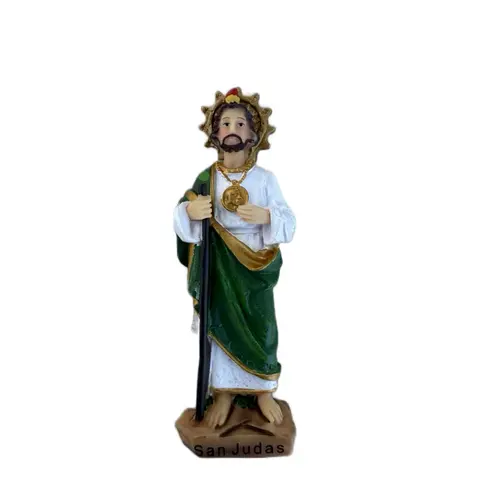 3 inch San Judas or Virgin Mary Mini Statue with Detailed Attire and Gold Accents for Religious Decor in Stone Material