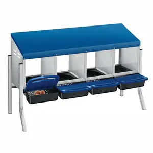 Blue Chicken Nesting Box, 4 Compartment Zinc Alloy Nesting Box with Roll Away Egg Collection Plastic Handle Metal Stand, Wall/Freestanding for Chicken Coop Backyard Farm