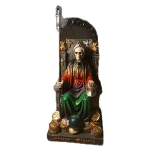 12 inch Santamuerte Statue in Chair with Gold Accents and Religious Decor Ornaments Spooky
