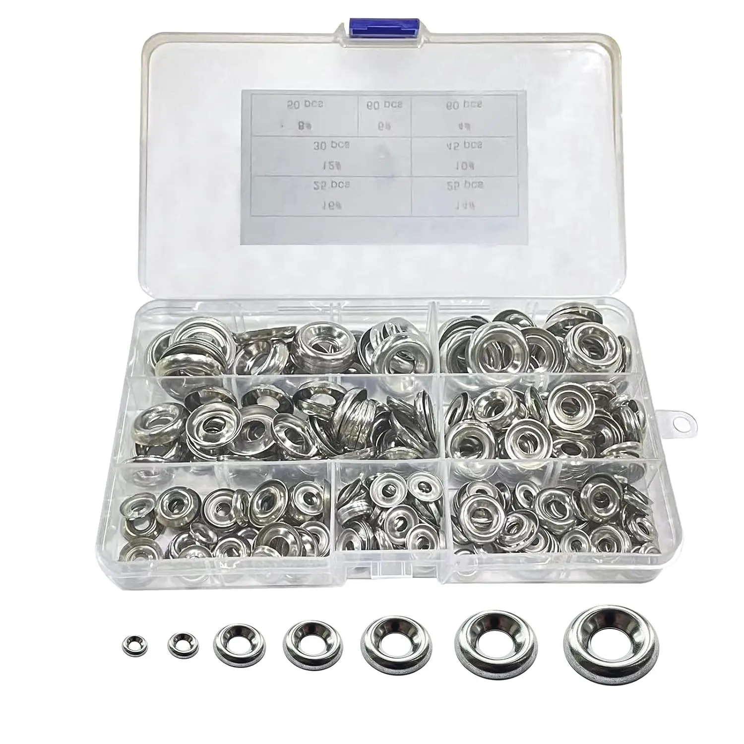 Countersunk Washers Stainless Finish washers #4#6#8#10#12#14#16 304 Stainless Cup Countersunk Finish Washer Finishing Cup Washer Assortment Set 295pcs