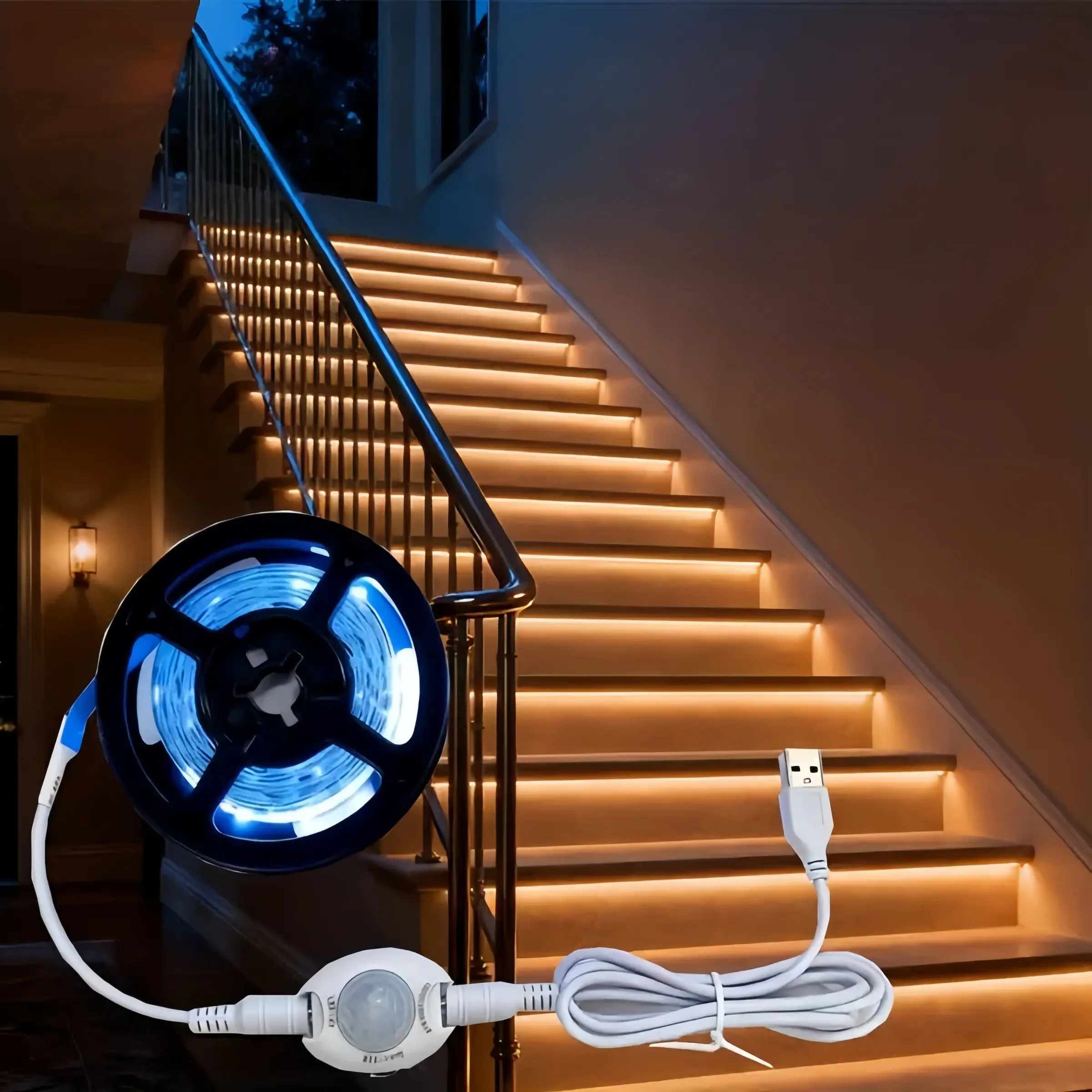 USB Powered Motion Sensor LED Strip Light, 5m Soft Adhesive, Easy Install Led, /natural Light, Infrared Sensor, Ideal for Bedside, Stairs, Hallway, Mirrors, Cabinets, Led Ambient Lighting, Interior Led Lights, Led Strips Light