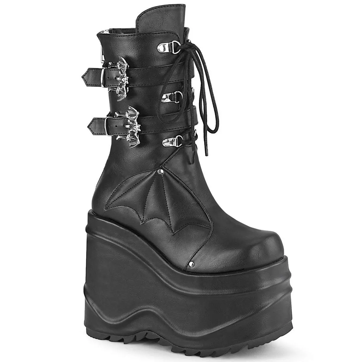 Demonia Wave-150 Black Vegan Leather Ankle Boots Demonia Wave-150 Black Vegan Leather Ankle Boots