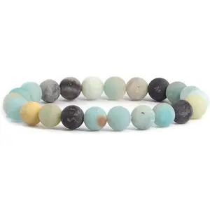 Angelstones Natural Matt Multicolor Amazonite Gemstone 8mm Round Beads Stretch Bracelet 7 Inch Unisex
