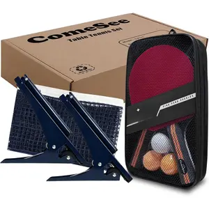 Ping Pong Net with Collapsible Clamps and Paddles Set, Table Tennis Rackets and Balls, Spring Activated Clip Posts and Storage Case