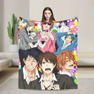 YAOI Anime Soft Warm Flannel Cozy Throw Blanket, Autumn Home Decor Graphic Bedspread Sofa Cover for Girls