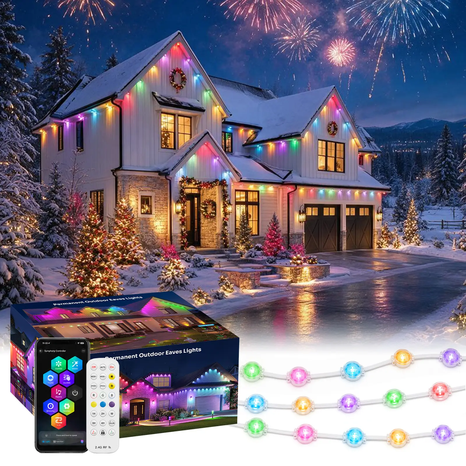 DEMILARE Permanent Outdoor Lights for House,50FT-300FT IP67 Waterproof RGBIC & RGBCW IC LED Eave Lights,Bluetooth APP & 2.4G Remote, Alexa & Google Assistant,Music Sync,Scene Modes for Holiday Decor,Adjustable Leds, Decoration,Smart Led Light,BackToSchool