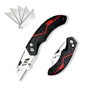 small folding Heavy-Duty Folding Utility Knife | Retractable Safety Box Cutter with Pocket Clip & 5 Extra Blades | Anti-Slip Grip for Cardboard, Shipping, DIY & Warehouse box cutter