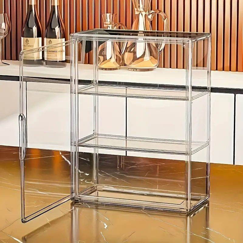 Portable Display Cabinet Storage Rack with Latch Lid, Acrylic Organizer Display Shelf for Cosmetics, Toys, Jewelry, Space-Saving, Dustproof, Display Container, Collectibles Storage, Ideal Gift