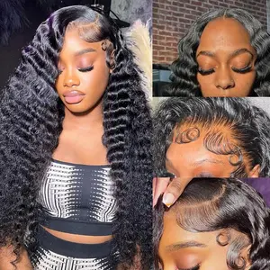 Deep Wave 13x4 Lace Front Wig Human Hair 180% Density HD Transaprent Lace Water Deep Wave Curly Wigs Human Hair Body Wave Pre Plucked Human Hair Wigs