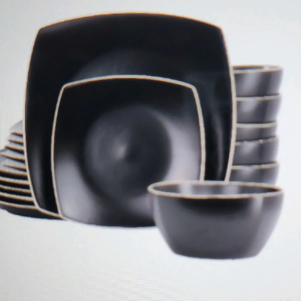 Gibson Soho Lounge 18 Piece Square Stoneware Dinnerware Set in Matte Black for Modern Homes - Cutlery