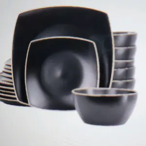 Gibson Soho Lounge 18 Piece Square Stoneware Dinnerware Set in Matte Black for Modern Homes - Cutlery