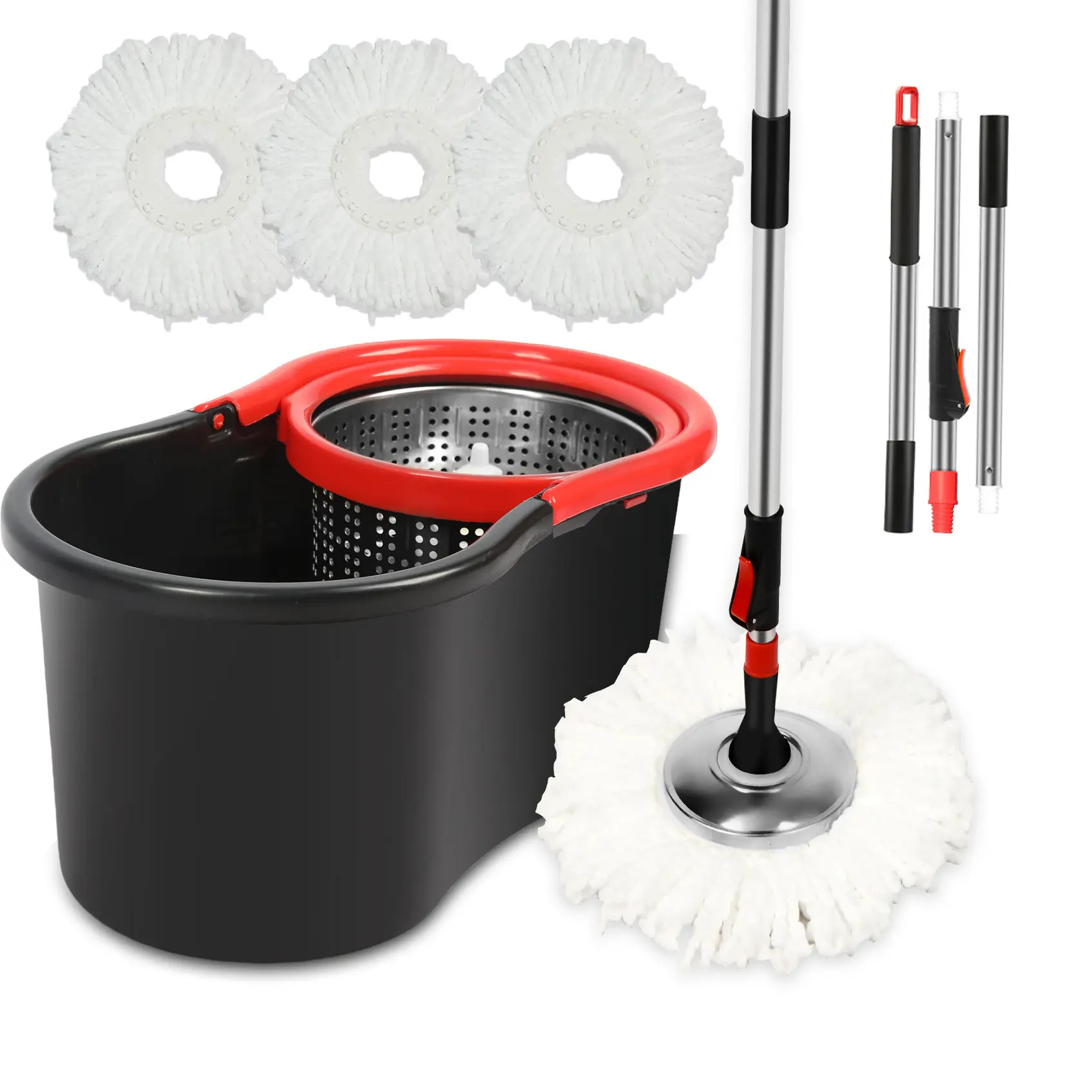 Spin Mop and Bucket with Wringer Set, 360° Spinning Mop Bucket System with 3 Microfiber Mop Replacement Heads and 61" Stainless Steel Adjustable Handle for Floor Cleaning (20QT)