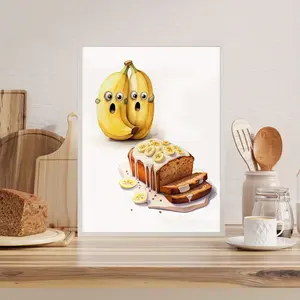 One Piece of Unframed Modern Art Featuring a Whimsical Banana Bread Watercolor Canvas Poster, Suitable for Kitchen Decor. This Cartoon-Style Wall Art Can Be Used As a Poster Or Print, Making It a Great Artwork for Festivals, Bedrooms, Offices