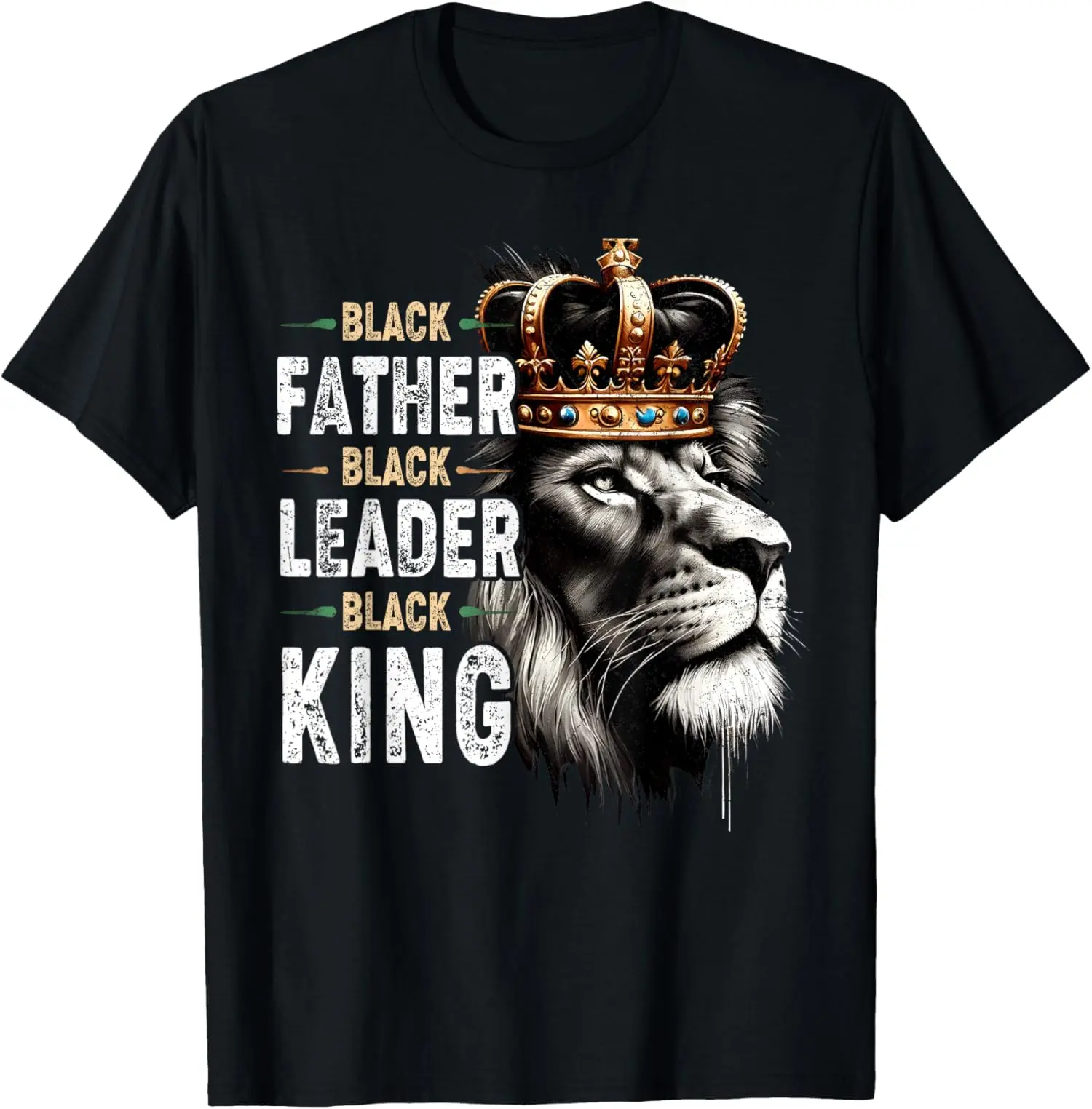 Men's Black Cotton Knit Graphic Tee - Round Neck, Short-Sleeve, Stretch, Regular Cut, Father Leader King Black History Month Print, Streetwear Menswear Top, Dry Clean Prohibited, Printed