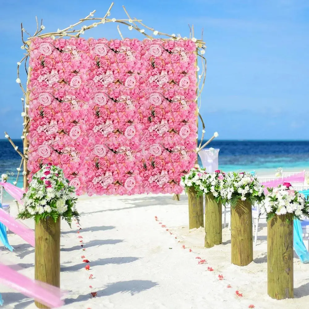 6 Pcs Artificial Flower Wall Panels, Artificial Silk Flowers, 3D Floral Background Fake Rose Wall for Party Wedding Bridal Shower Outdoor Decoration