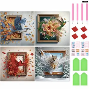 4PCS Animal Frame Special Shaped DIY Partial Drill Diamonds Dots Gem Art Kits for Adults Beginners Home Decor Diamonds Paintings Gem Art 11.81 X11.81inch