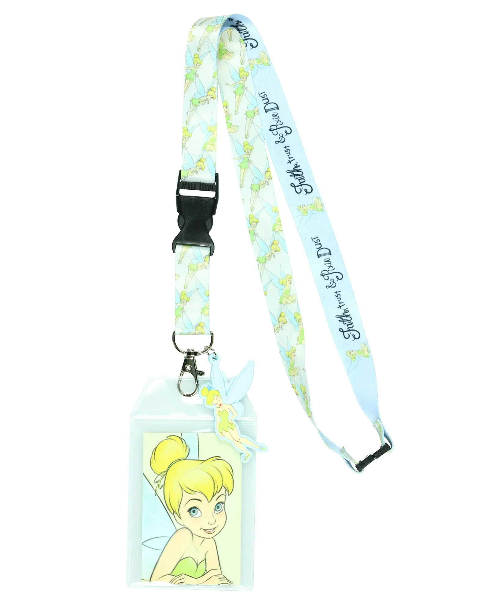 Disney Tinkerbell Faith Trust & Pixie Dust Breakaway Lanyard ID Badge Holder with 2.5" Rubber Charm
