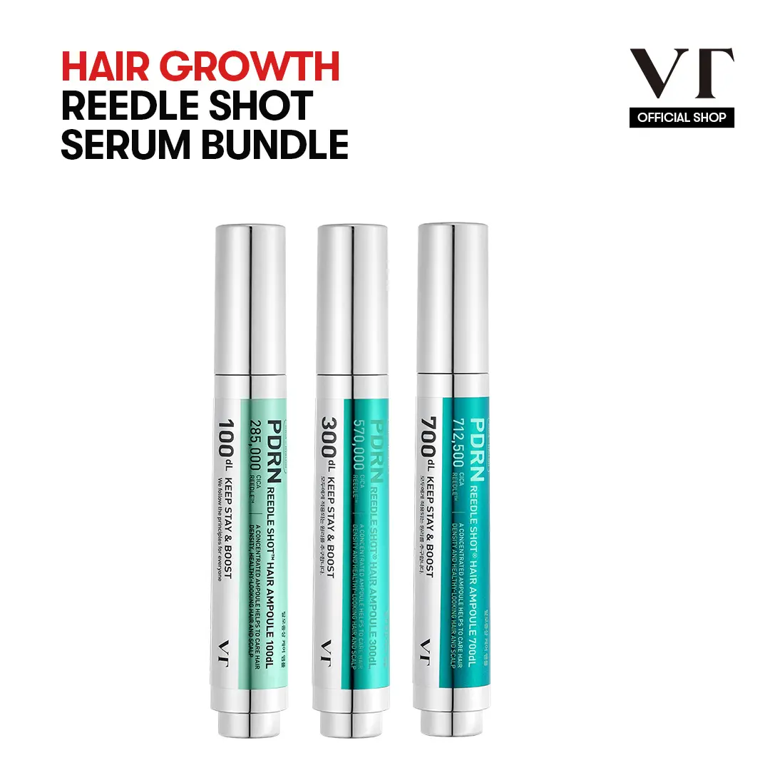 [VT COSMETICS] #1 Viral PDRN Reedle Shot Hair & Scalp Ampoule Bundle | Korean Microneedling Reedle Shot Hair Growth Serum with PDRN & Biotin | Fuller-Looking Hair, Hair Thickening, Dry Flaky Scalp & Root Care | Frizzy Hair, Split Ends & Weak Hair Care