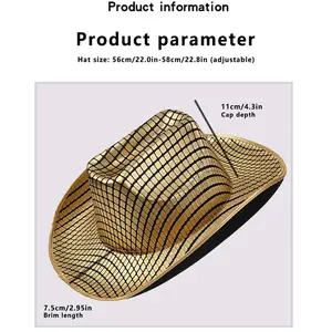 Shiny Glitter Cowboy Hat Unisex Sequin Wide Brim Western Cap Sparkle Jazz Hats for Rave Festival Party Nightclub Disco