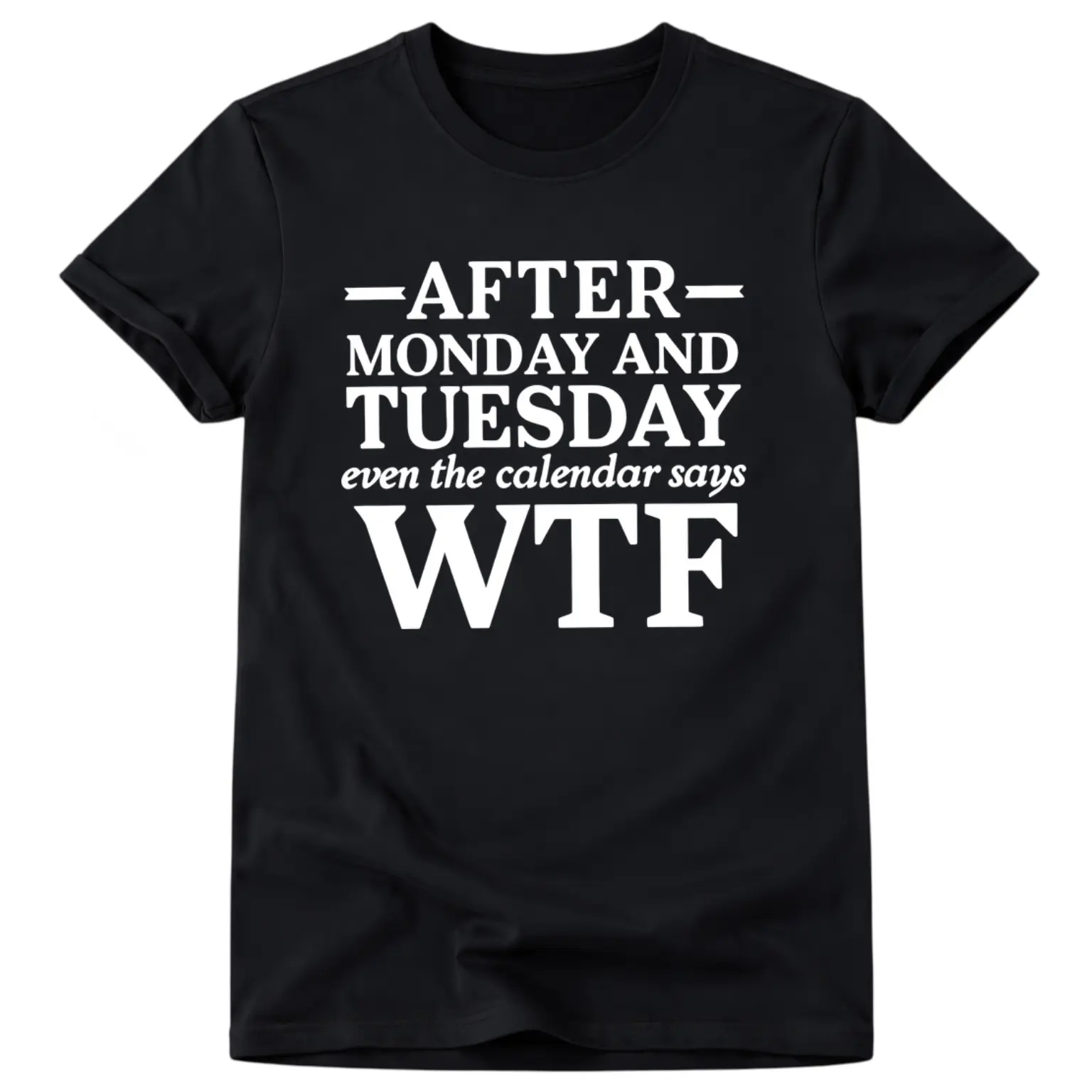 Men's 'WTF' Calendar Quote Graphic Tee - Unisex Shortsleeve Top in Soft Breathable Fabric, Humorous Round Neck Work Gift for Colleagues, Natural