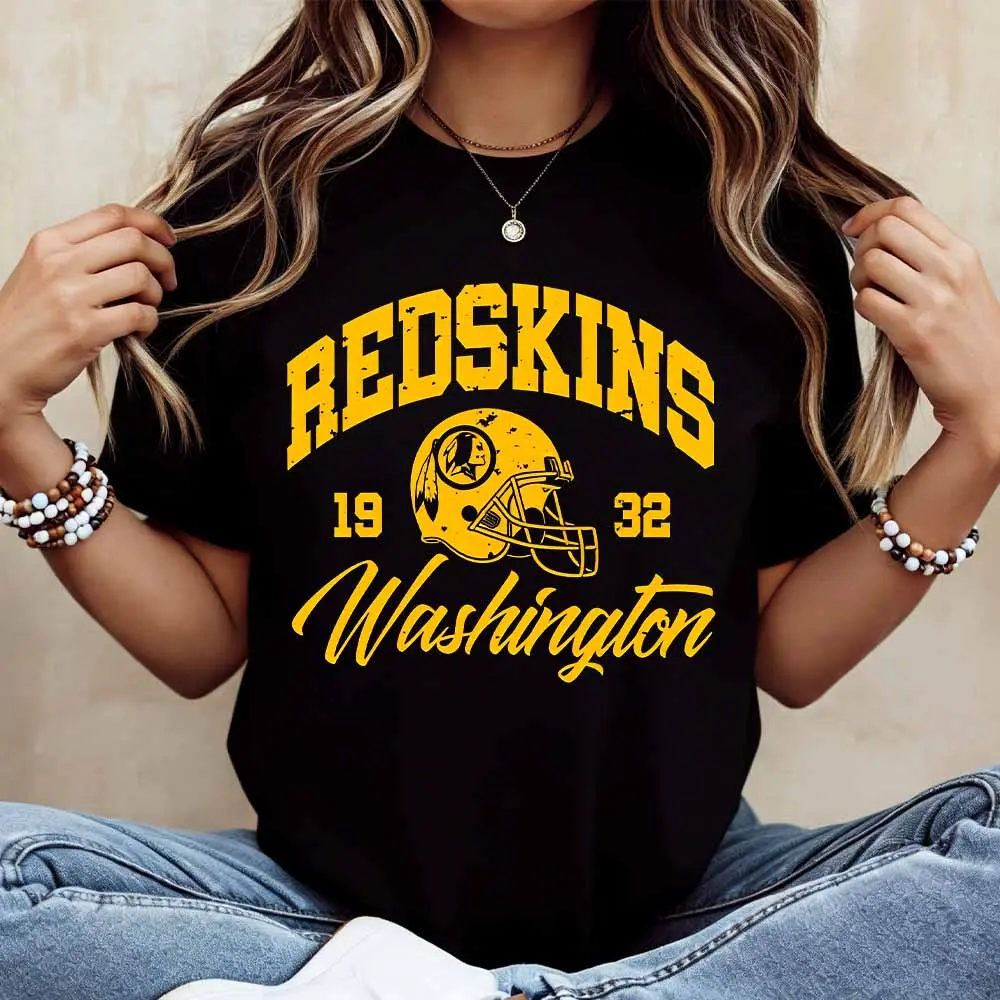 Redskins Washington Football Helmet Print T Shirt White Casual Loose Fit Tee For Women And Men Suitable For Leisure And Sports Activities