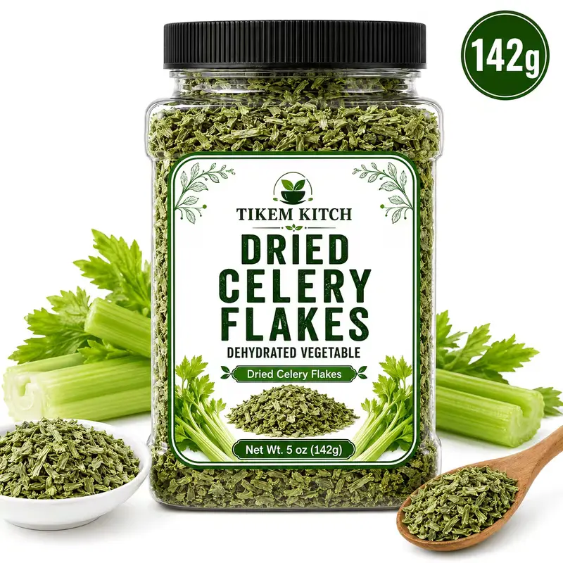 5 Oz (142g) Dehydrated Celery Flakes, Dried Celery Pieces for Soups, Stews, Ramen, Pasta & Rice, Ready-to-Cook Vegetable, No Washing or Chopping Needed Flavor