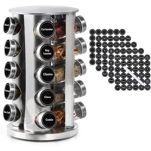Revolving Spie Rak with 0 Jars, Rotating Spie Rak Organizer, Seasoning Organizer with Labels, Stainless Steel Spie arousel for Kithen ountertop, abinet
