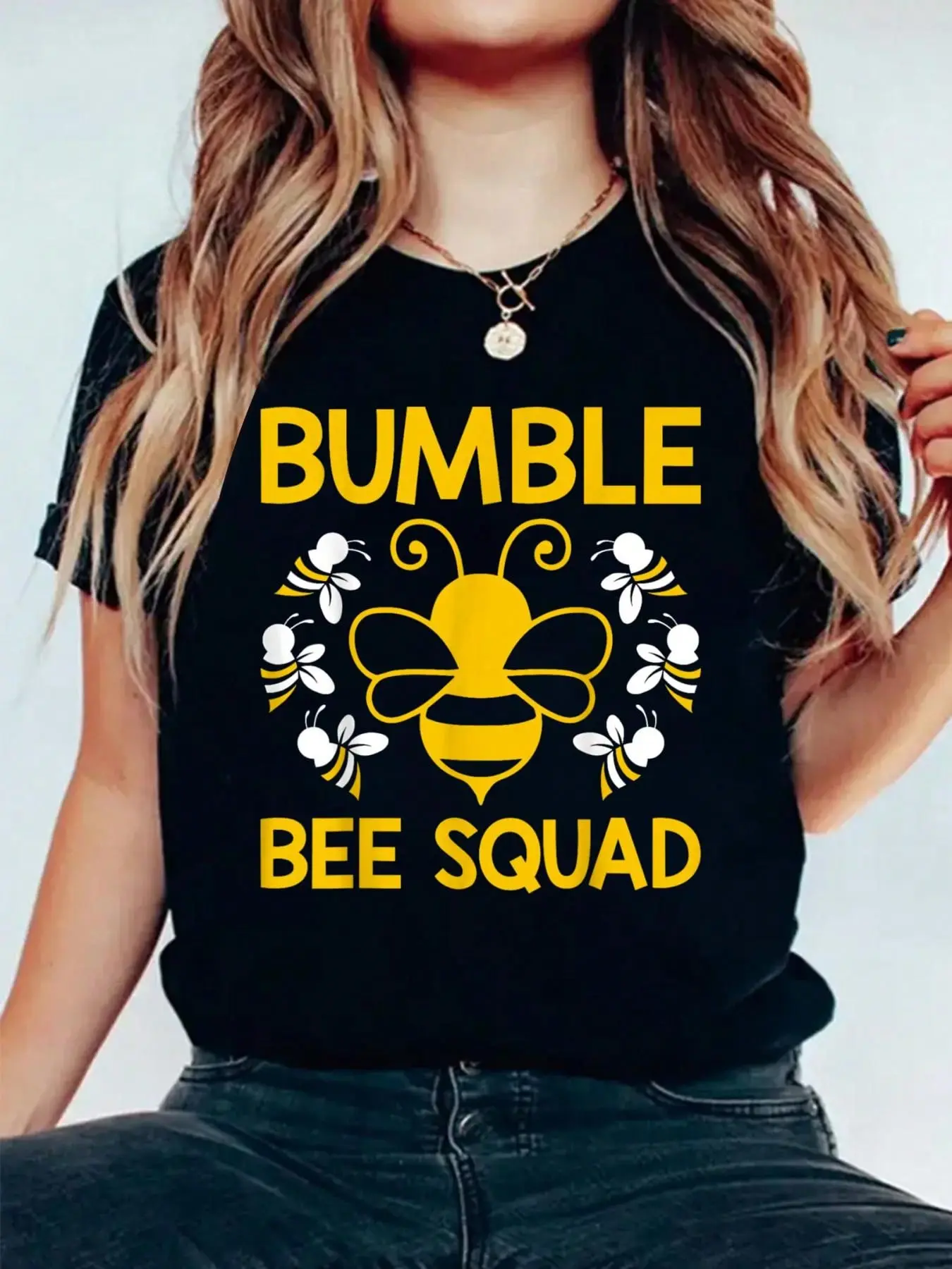 Women's Bumblebee Team T-Shirt, Comfortable Loose Fit Crew Neck Top in 100% Cotton, Casual Short Sleeve for All Seasons Wear, Shortsleeve, Round Neck, Lady, Streetwear, Style, Tshirt, Jackets, Do Not Bleach