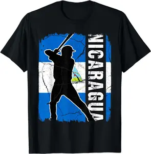 100% Cotton Nicaraguan Baseball Player Nicaragua Flag Baseball Fans T-Shirt