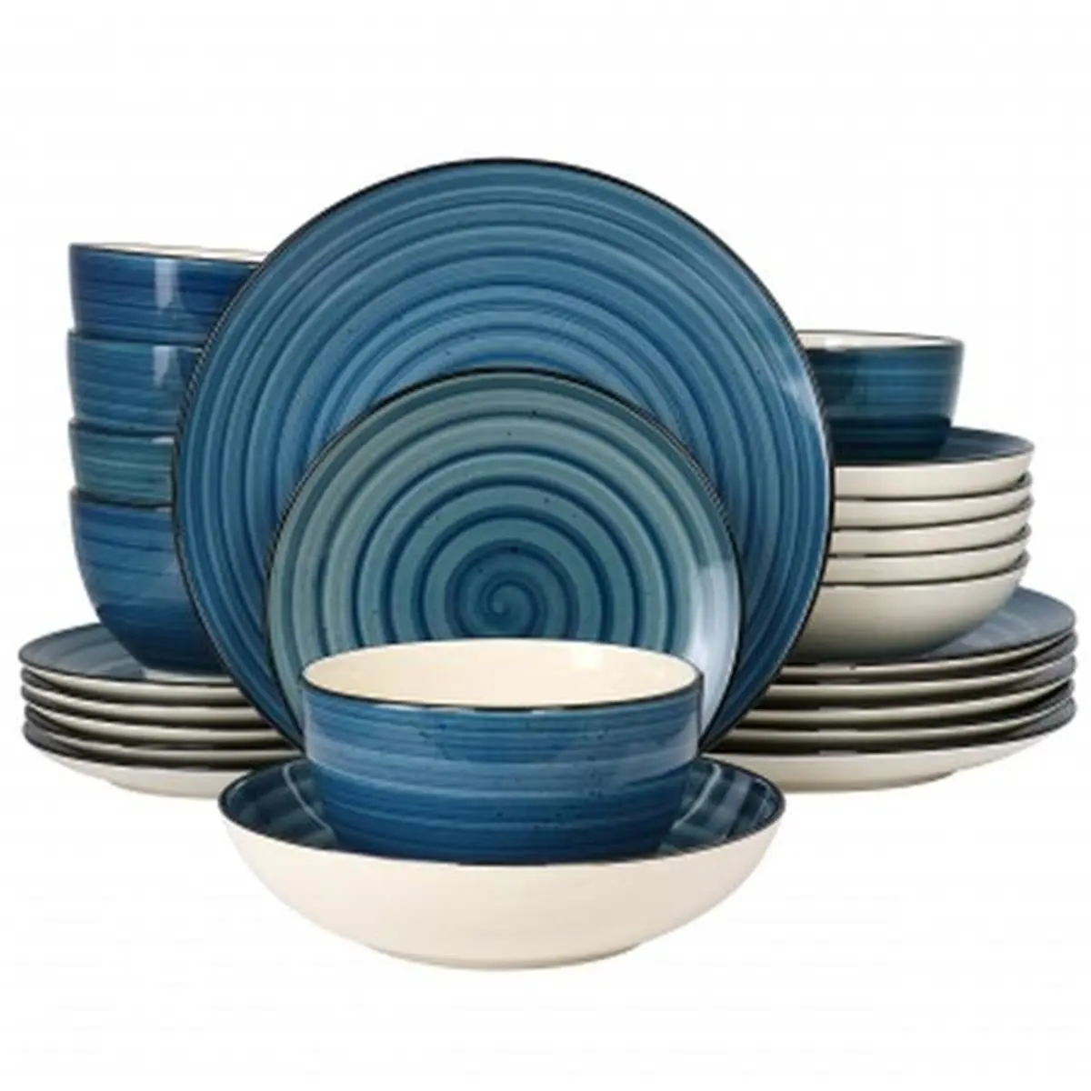 Elama EL-GIA24DB Gia Round Sto are Dinnerware Set, Dark Blue - 24 Piece