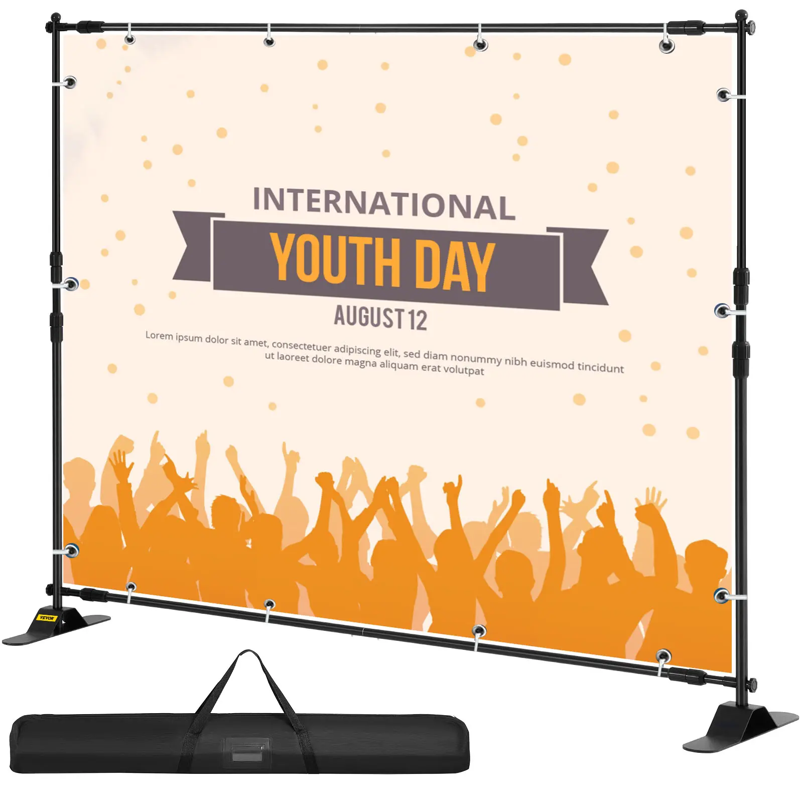 VEVOR Durable Retractable Aluminum Backdrop Banner Stand Kit with Telescopic Poles, 10x8 Ft Adjustable Height & Width, Rust-Resistant Oxford Fabric, Dust-Proof Storage, for Business Photo Displays, Birthday Decor, Easy Install