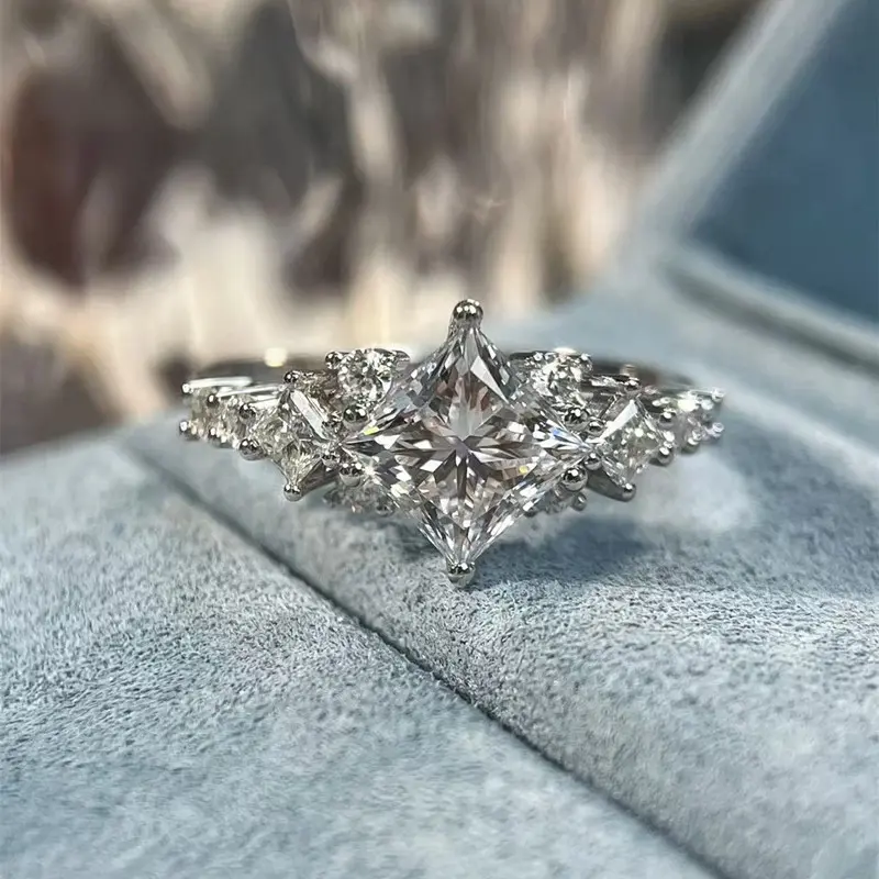(Princess Cut 2CT) 925 Sterling Silver Synthetic Moissanite Ring,2ct princess cut moissanite ring, 2 carat princess cut ring, 2ct square moissanite ring, 2ct 925 sterling silver ring, 2ct princess cut engagement ring,