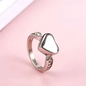 316L Stainless Steel Cremation Ashes Crystal Heart Ring (Size 6-9.75)