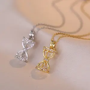 2PCS Necklaces for Women Trendy Style Micro Paved Zircon Hourglass Necklace Elegant Simple Design Fashion Pendant Clavicle Chain