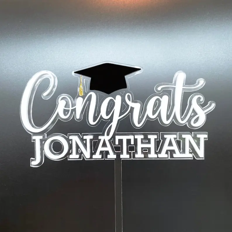 Personalized Graduation Cake Topper Congrats Grad Cake Decor with Acrylic Name for Graduate Celebrations