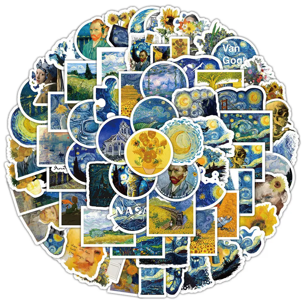 100PCS Van Gogh Sunflower Oil Painting Waterproof DIY Decorative Stickers for Bicycle Hand Account Pencil Case Decals LanLanStickersWorld